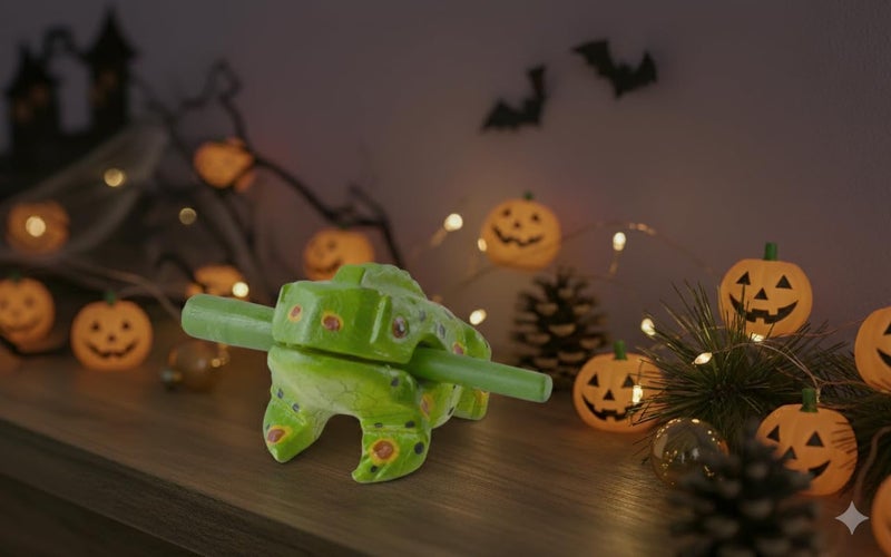 Kidypool Frog guiro 4 inches wood block musical instrument Percussion Musical Instrument Perfect size Natural Wood Güiro Frog (Green) - Image 2